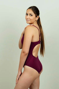 Bañador básico mujer confort naranja teja.-Vista-2